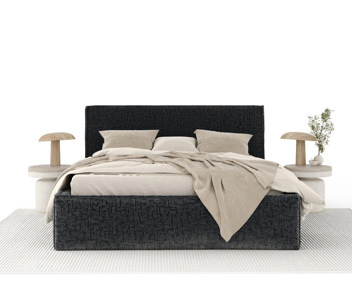 POLSTERBETT Lounge Anthrazit 120/200 cm im Chenille-Stoff - Anthrazit/Naturfarben, Holz/Holzwerkstoff (120/200cm) - Maison de Reve