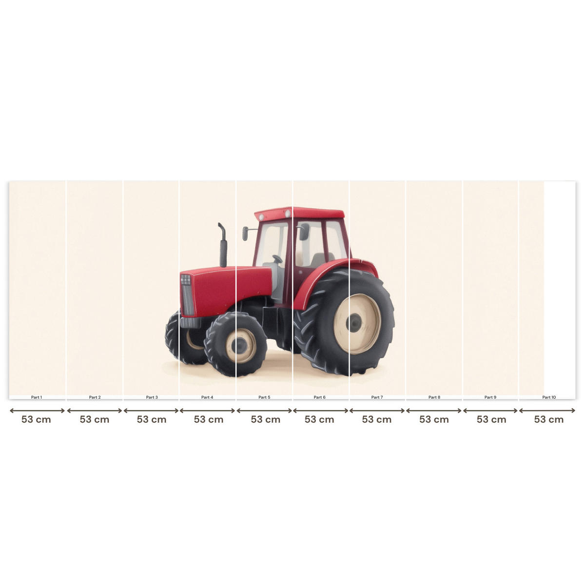 KINDERTAPETE - Traktor - Minimalistisch - Illustration - Rot - 500x200 cm - Rot, Papier (500/200cm) - OnlyWow