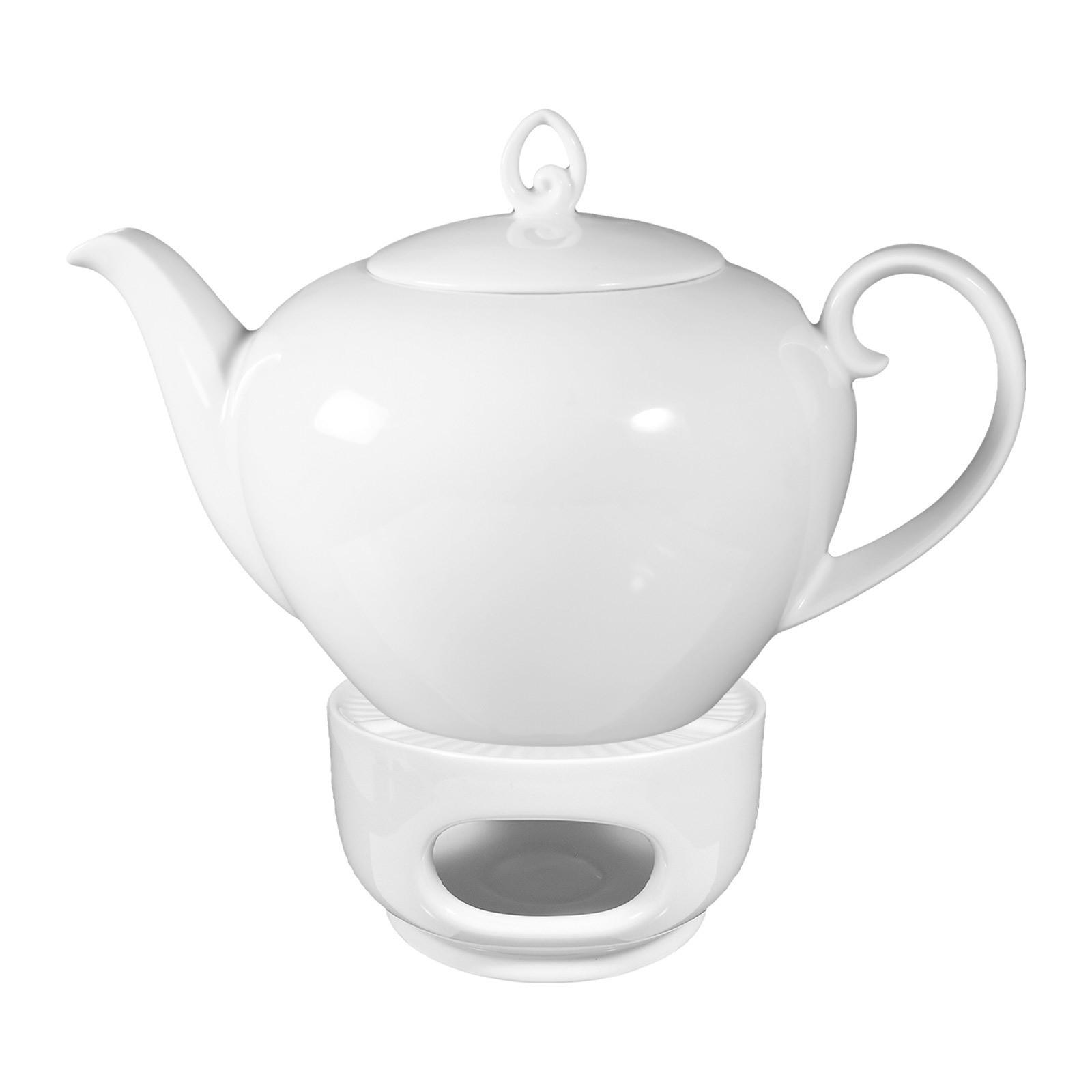 TEEKANNE MIT STÖVCHEN Rondo/Liane weiß 1,1 Liter 2er Set - Weiß, Keramik (1.1L) - Seltmann Weiden