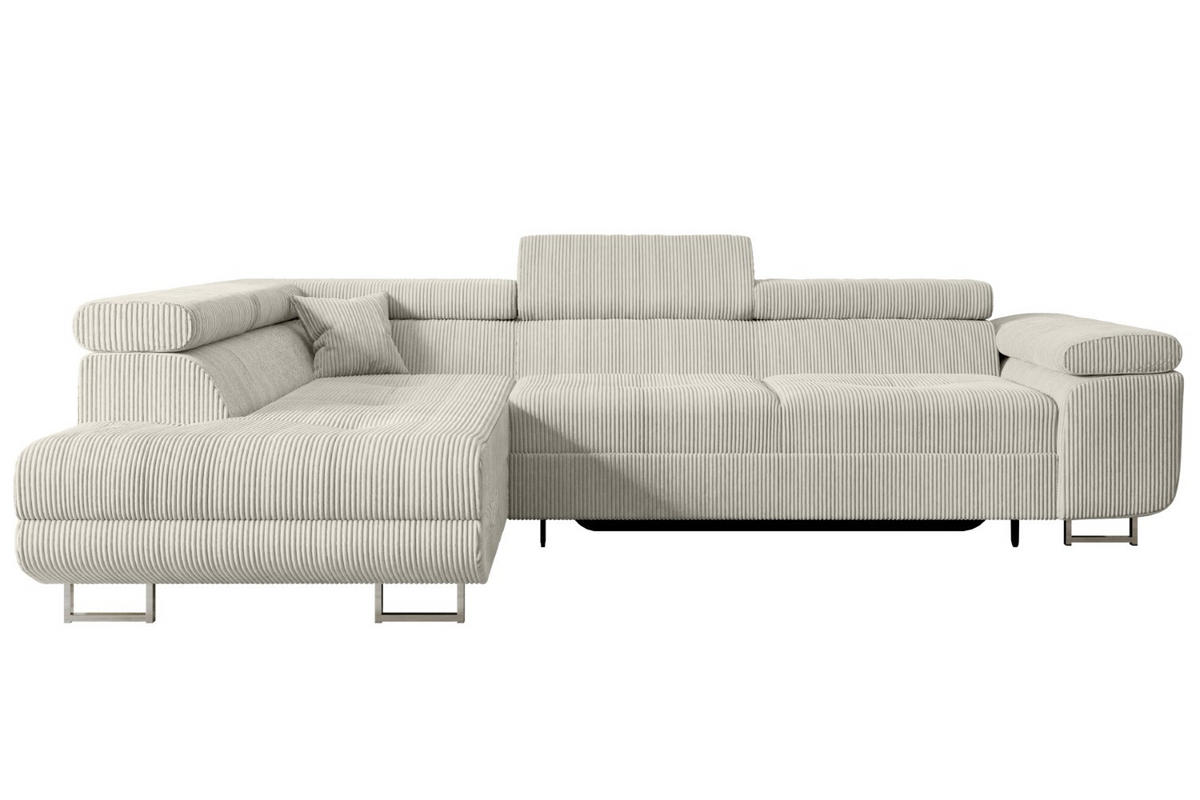 ECKSOFA mit Schlaffunktion und Bettkasten GUSA-L 272x202x107 cm Grau Cord - Silberfarben/Hellgrau, Holzwerkstoff/Textil (202/272cm) - ALTDECOR