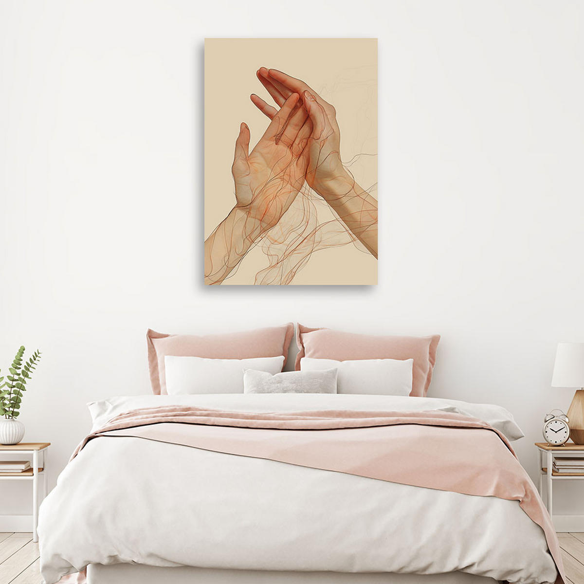 LEINWANDBILD Minimalistische Abstraktion Hände 60x90cm - Beige, Textil (60/90cm) - Feeby