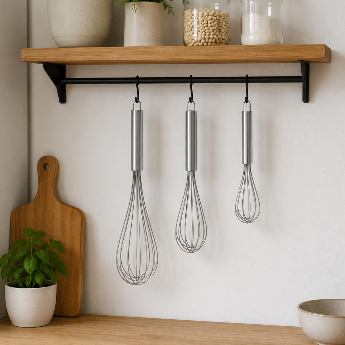 SCHNEEBESEN Silber 3er-Set Edelstahl 30 cm - Silberfarben, Metall (7cm) - Relaxdays