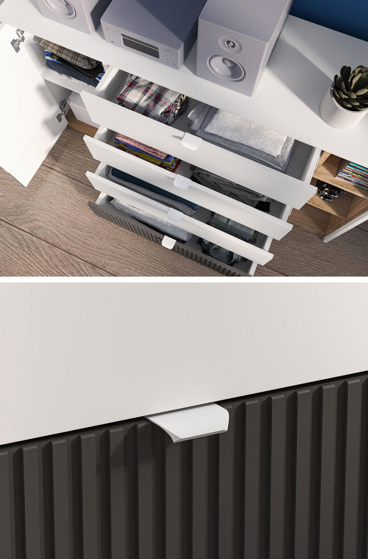 KOMMODE Torino Weiß / Eiche Castello / Graphit 138 / 40 / 86cm - Weiß, Holz/Holzwerkstoff (138/86/40cm) - Feldmann-Wohnen