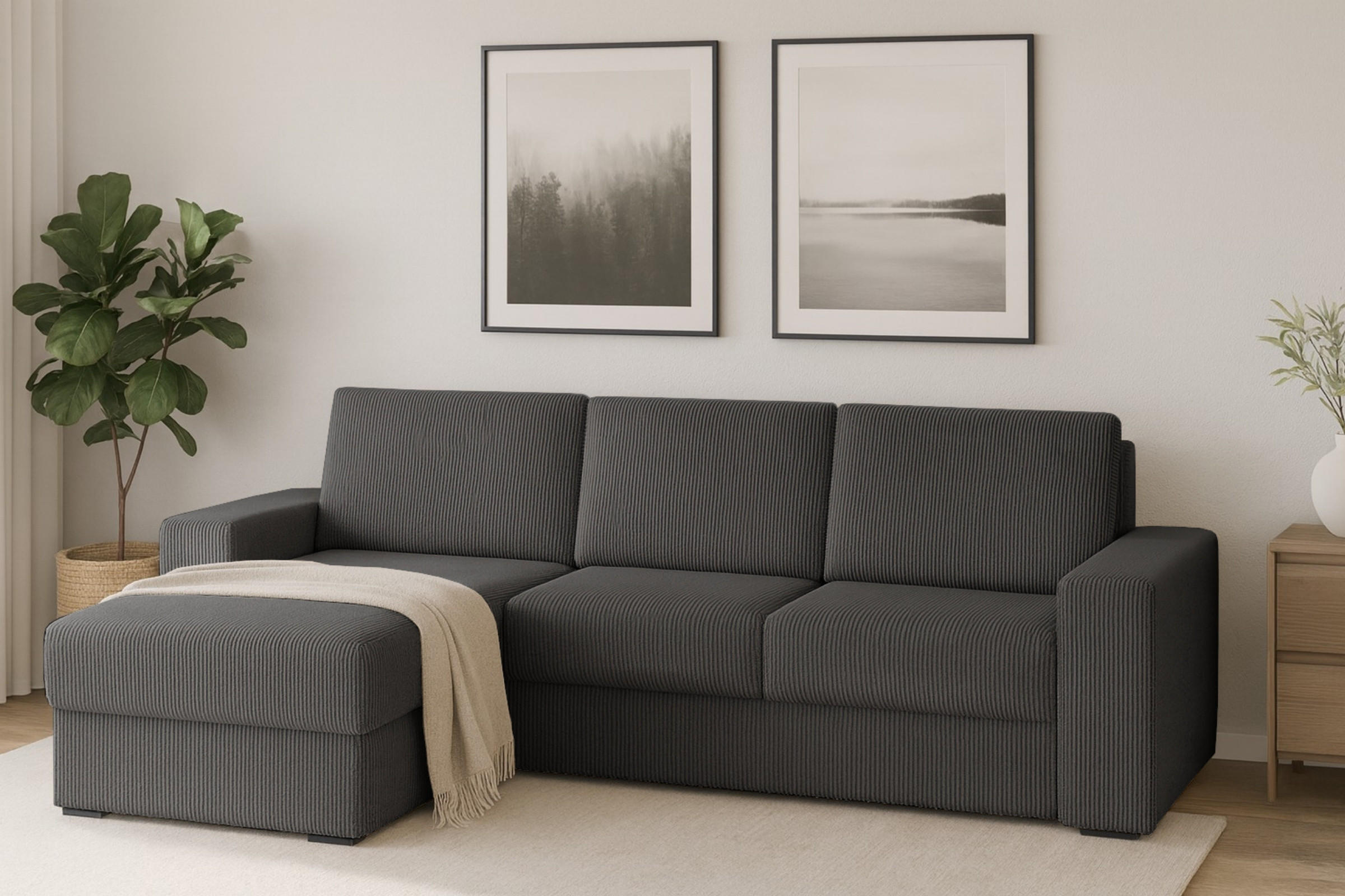 ECKSOFA TOCO L 240x145 cm in Cord Anthrazit links - Anthrazit, Holz/Holzwerkstoff (240/145cm) - Deine Möbel 24