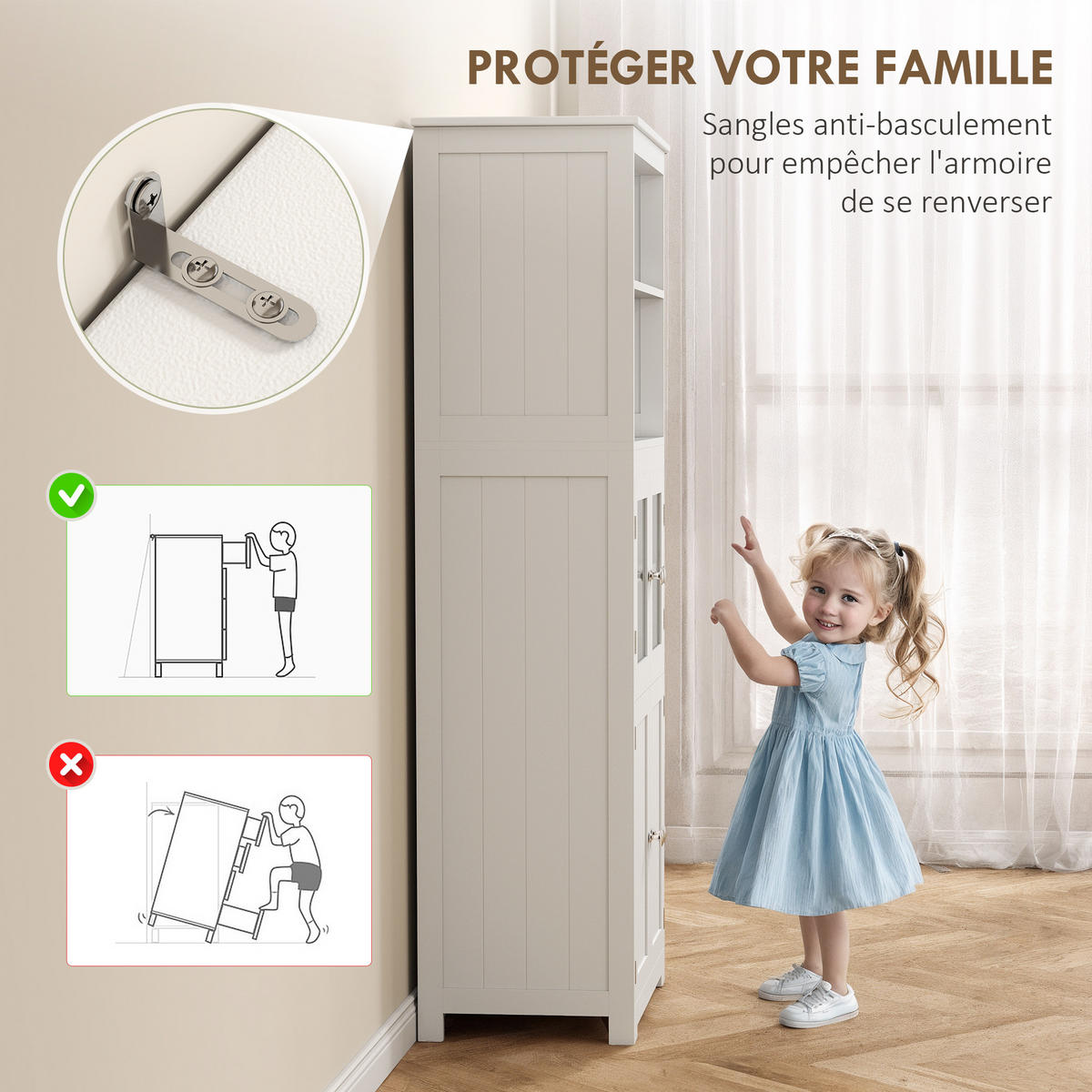 HIGHBOARD DE-11015 2 Nischen & 2 Glastüren mit verstellbaren Böden Weiß - Weiß, Holzwerkstoff (30/162/60cm) - ComfortXL