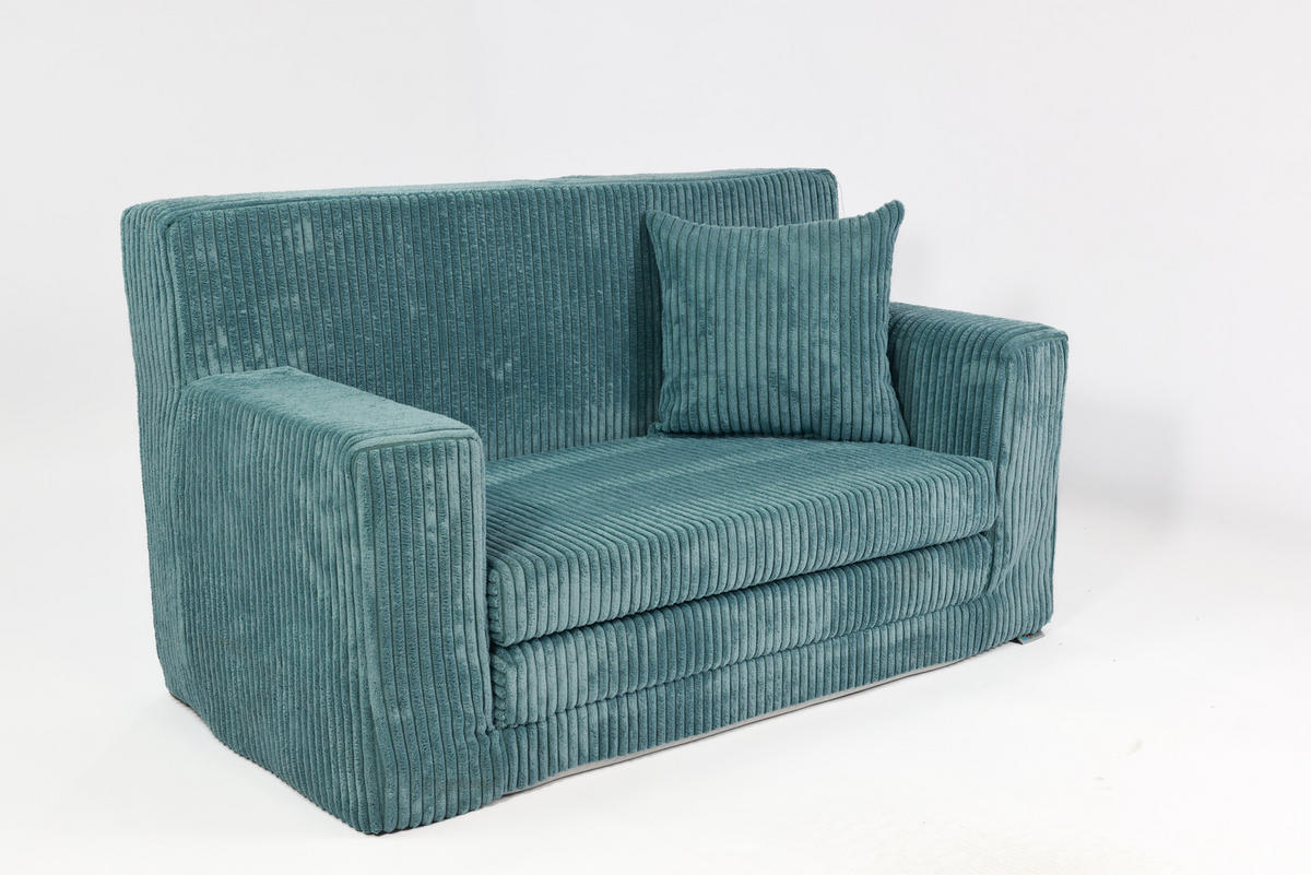 KINDERSOFA aus Kuschel-Cord in Türkis - Türkis, Textil (83/47/43cm) - Fortisline