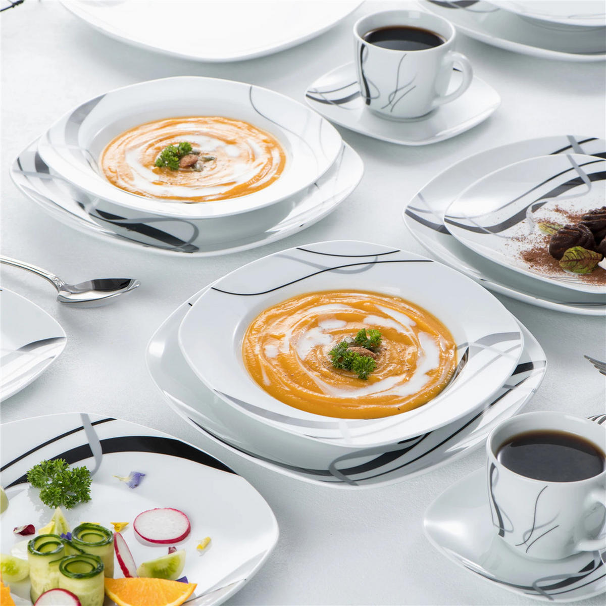KOMBISERVICE 60-teilig Porzellan Set für 12 Personen - Weiß, Keramik (24.7/2.2/24.7cm) - Kaket