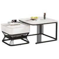 COUCHTISCH Set 70/70/45 cm und 50/50/40 cm Weiß + Schwarz mit 1 Schublade aus MDF und Metall - Weiß, Glas (70/70/45cm) - OKWISH