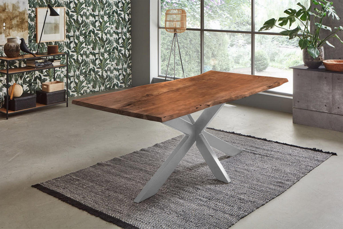 ESSTISCH TABEA - Silberfarben/Braun, Holz/Metall (80/120/77cm) - SAM