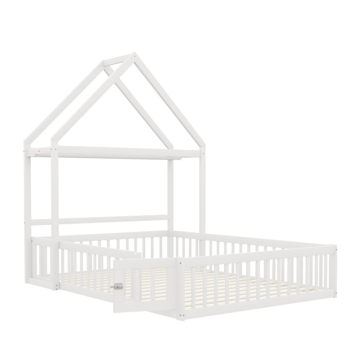 HAUSBETT 140/200 cm Weiß aus Massivholz mit Stauraum und Lattenrost - Weiß, Holz (140/200cm) - OKWISH
