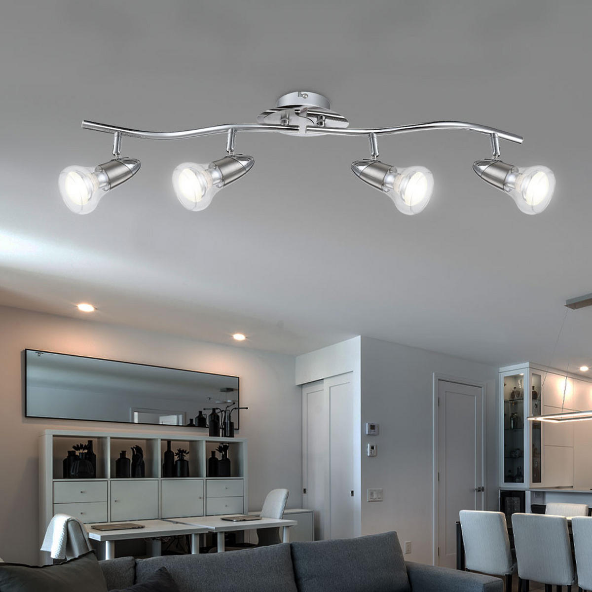 LED DECKENLEUCHTE Lorde Metall Silber - Silberfarben, Glas (70/23/17cm) - Globo Lighting