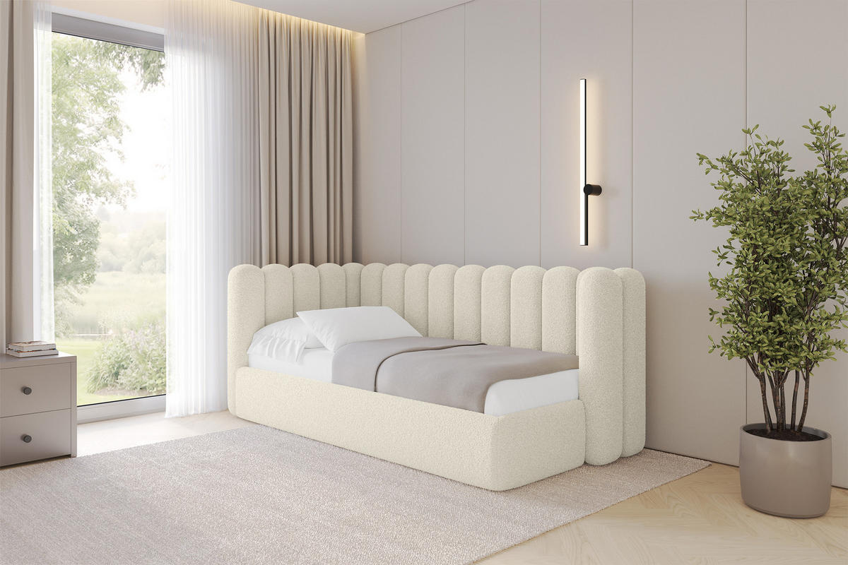 EINZELLBETT Jugendbett mit Bettkasten und Matratze H3/H4, Rechts - HUGY 90x200 Beige - Perlmutt, Holzwerkstoff/Textil (90/200cm) - ALTDECOR
