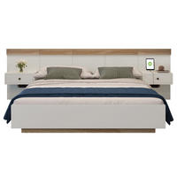 DOPPELBETT-SET 140/200 cm mit 2 LED-Nachttischen, USB-C und Bettbank mit hydraulischem Stauraum, Beige/Weiß/Sonoma-Eiche - Weiß, Textil (140/200cm) - Redom