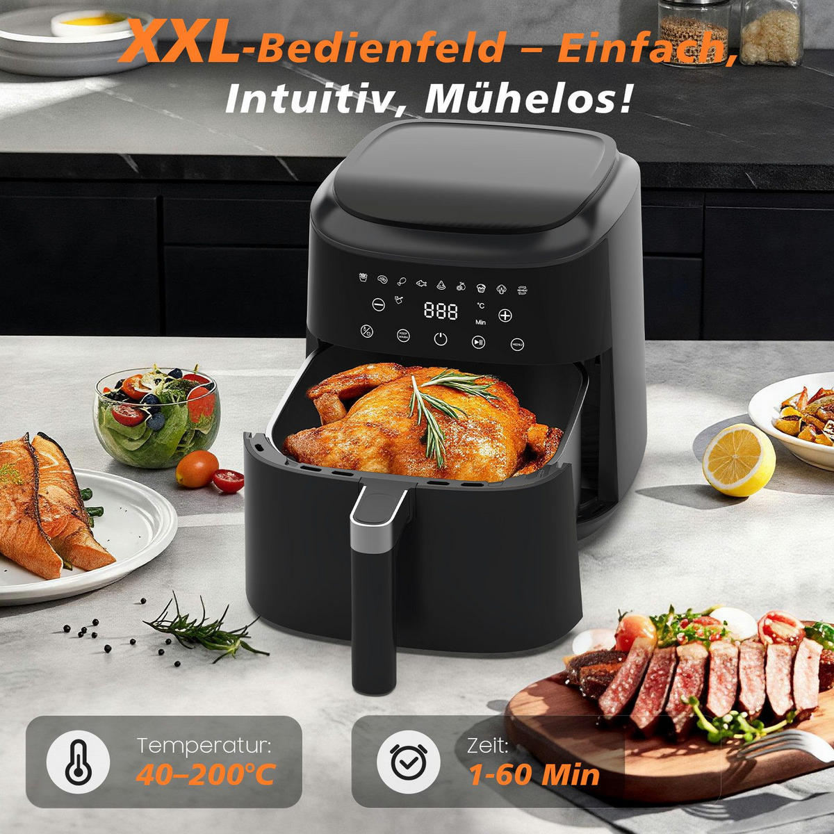 HEISSLUFTFRITTEUSE 6L - Schwarz, Metall (29/25/27cm) - Aimax