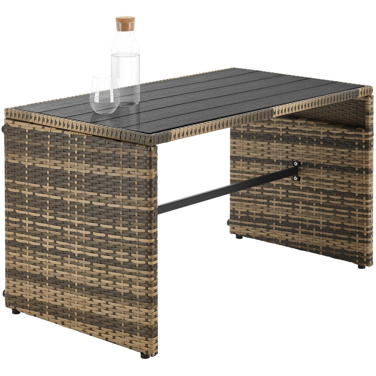 RATTANLOUNGE-SET 2-in-1 Monopoli, Sofa & Sitzgruppe, Polyrattan natur, 110 x 60 x 61,5 cm - Naturfarben, Kunststoff - tectake