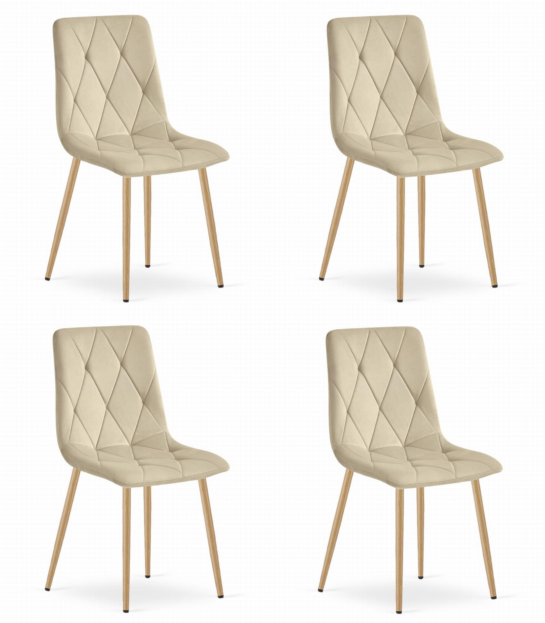 ESSZIMMERSTUHL 4-er Set TYRA hellbeige Sitzfläche, Beine in Holzfarbe - Hellbraun/Eichefarben, Textil (44.5/87/54.5cm) - Valora