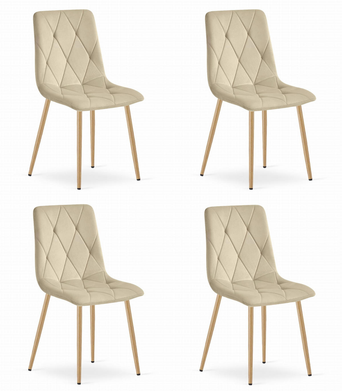 ESSZIMMERSTUHL 4-er Set TYRA hellbeige Sitzfläche, Beine in Holzfarbe - Hellbraun/Eichefarben, Textil (44.5/87/54.5cm) - Valora