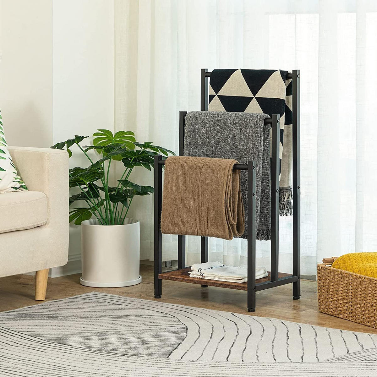 HANDTUCHHALTER Braun Metall 3-stöckiger - Schwarz/Braun, Metall (81/81/28cm) - Hoobro