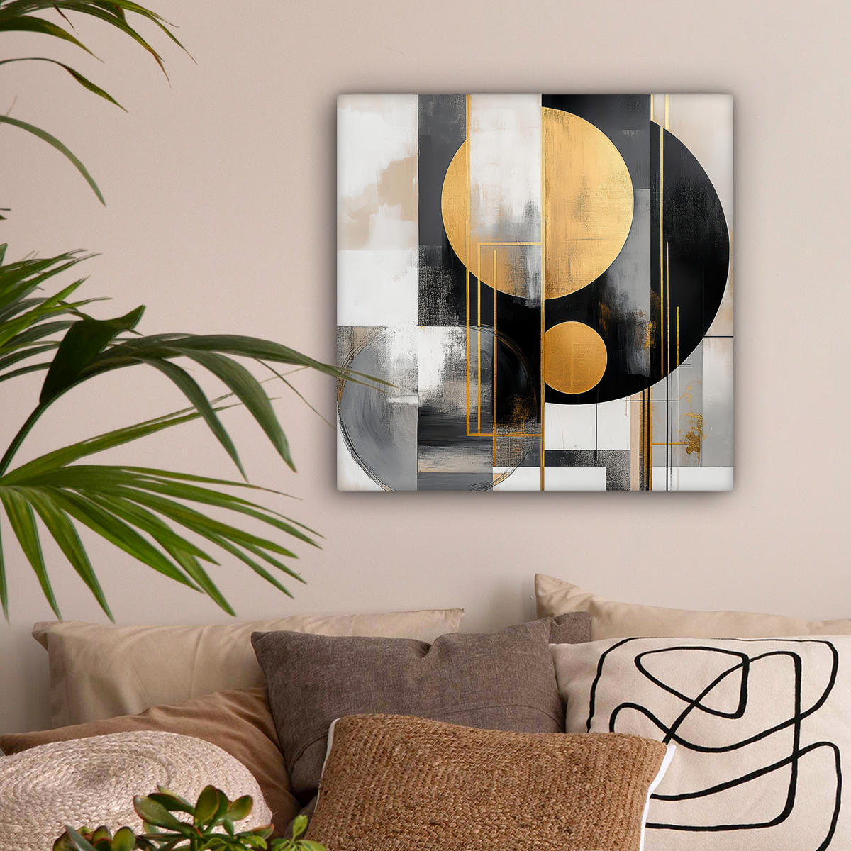 LEINWANDBILD Abstrakt - Gold - Silber - Formen - Ästhetisch - Modern Wandbild Wohnzimmer 50x50 cm - Goldfarben, Textil (50/50cm) - MuchoWow