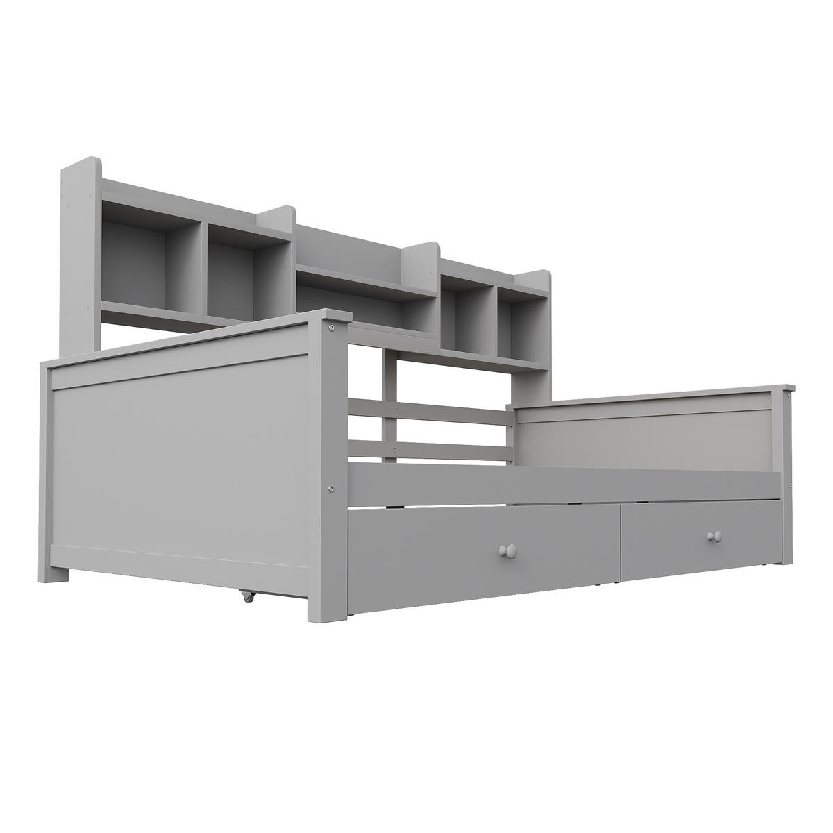 KINDEREINZELBETTEN aus Massivholz 90x200 cm in Grau mit Schubladen & Regalfächern - Grau, Holzwerkstoff (90/200cm) - Modfu