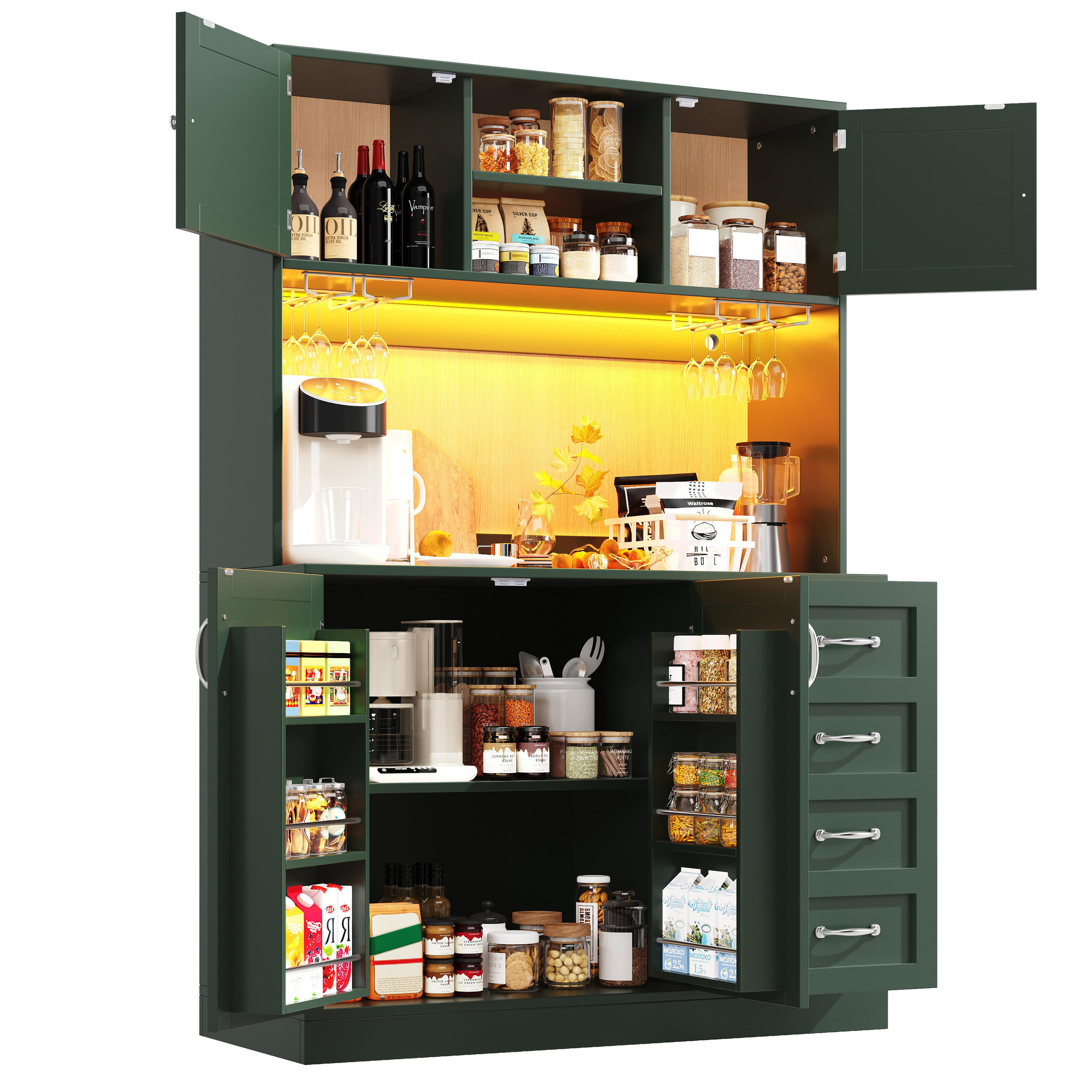 BUFFETSCHRANK 120/40/188 cm grün aus MDF mit LED-Beleuchtung - Grün, Holzwerkstoff (120/188/40cm) - OKWISH