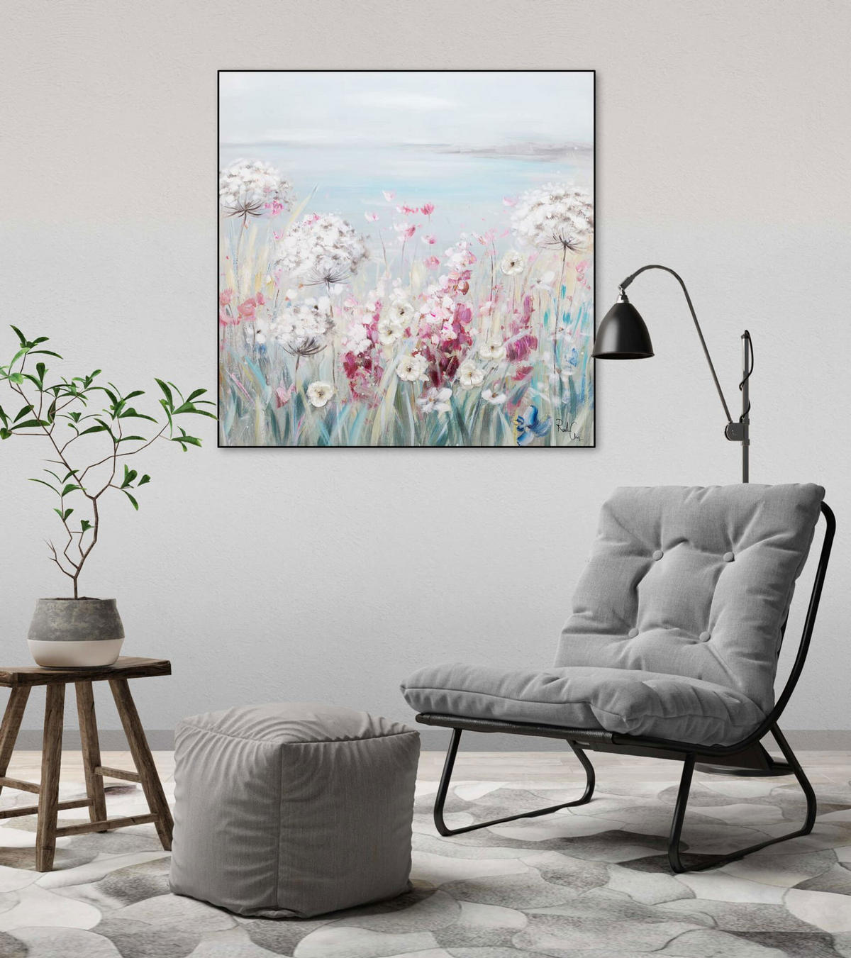 ACRYLBILD HANDGEMALT 80/80 cm - Blau/Pink, Holz/Textil (80/80cm) - KUNSTLOFT