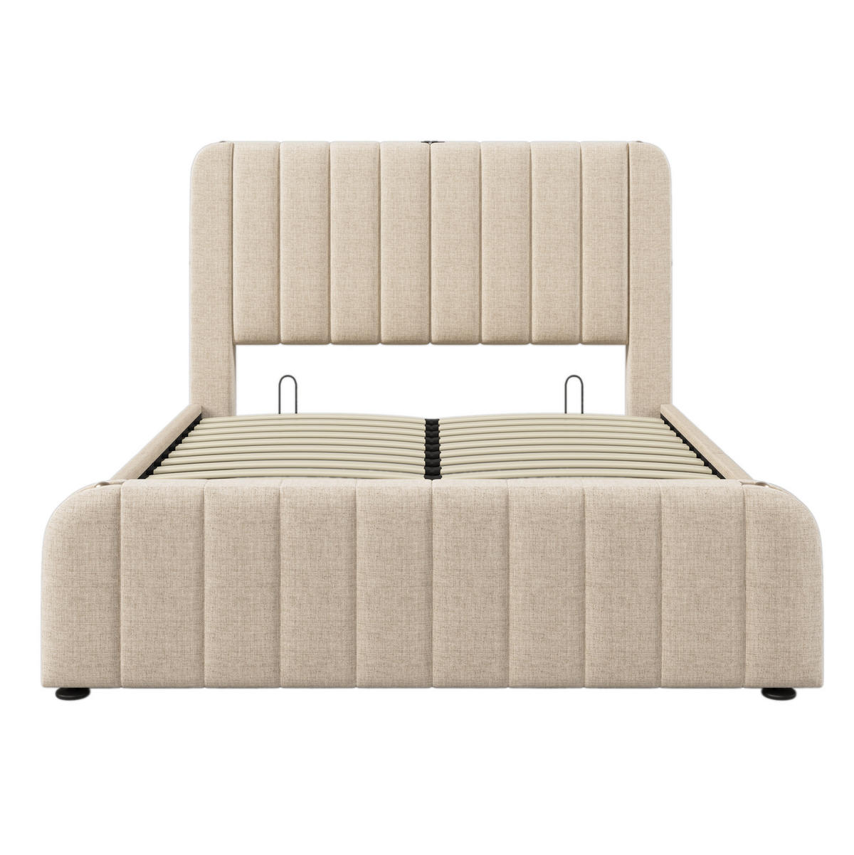POLSTERBETT aus Leinen 160x200 cm in Beige mit USB- & USB-C Ladefunktion - Beige, Textil (160/200cm) - Modfu
