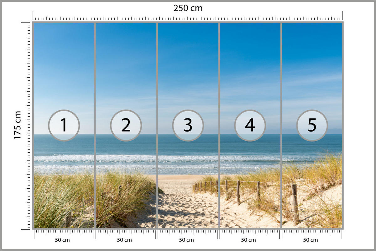 FOTOTAPETE Strand Meer Landschaft 3D 250x175 - Blau/Beige, Papier (250/175cm) - Muralo