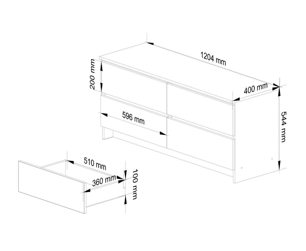 KOMMODE Weiß 120x40x55 cm - Weiß, Holzwerkstoff (120/55/40cm) - Akord