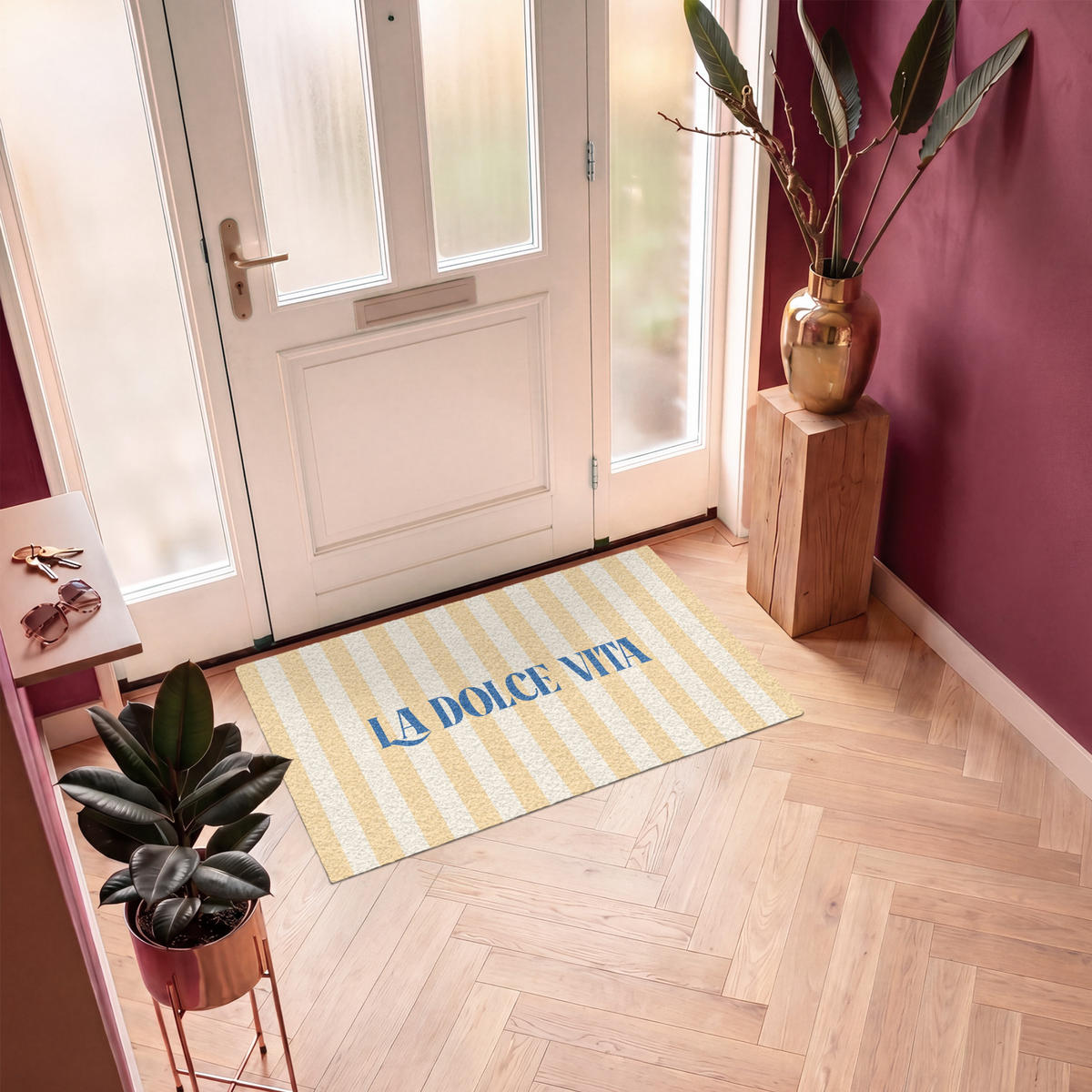 FUSSMATTE Blau – Gelb – Streifen – La Dolce Vita 120x80 cm - Hellgelb, Kunststoff (120/0.4cm) - MuchoWow