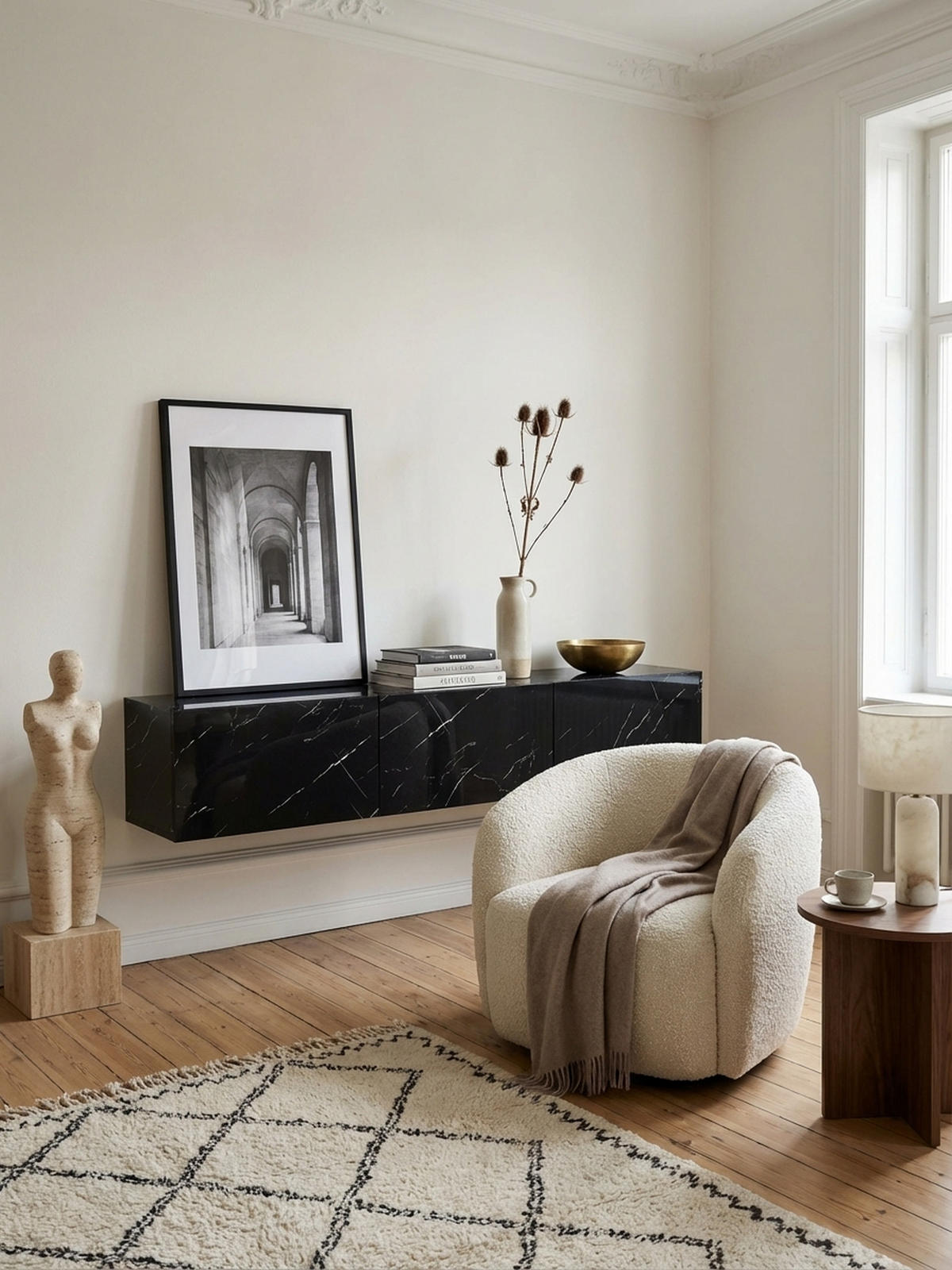 TV-LOWBOARD hängend groß, Marmor-Optik, Klapptüren, modern, Schwarz 160x30x30 cm - Schwarz, Metall (160/30/30cm) - KADIMA DESIGN