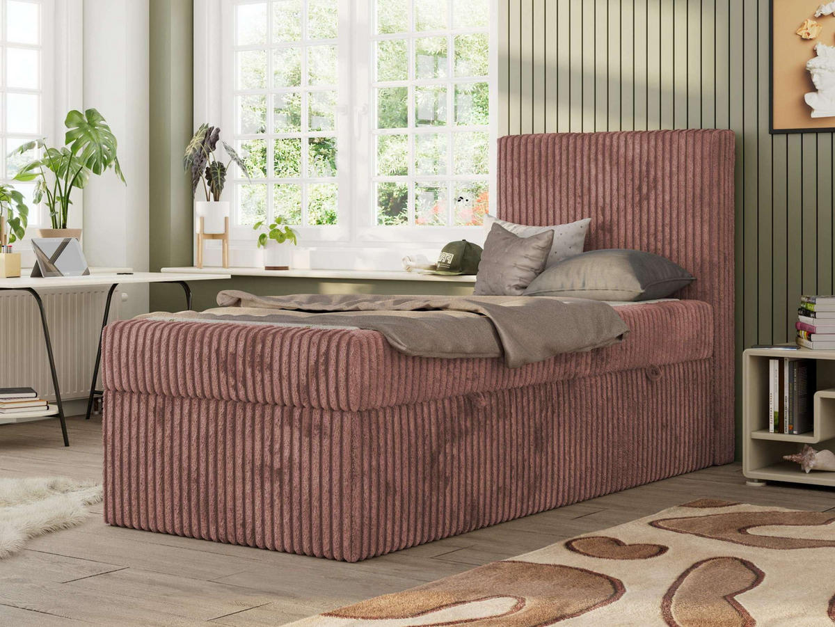 JUGENDBETT TILIO 90/200 - Rosa - H4 - Rechts Seite - Rosa, Textil (90/200cm) - MKS