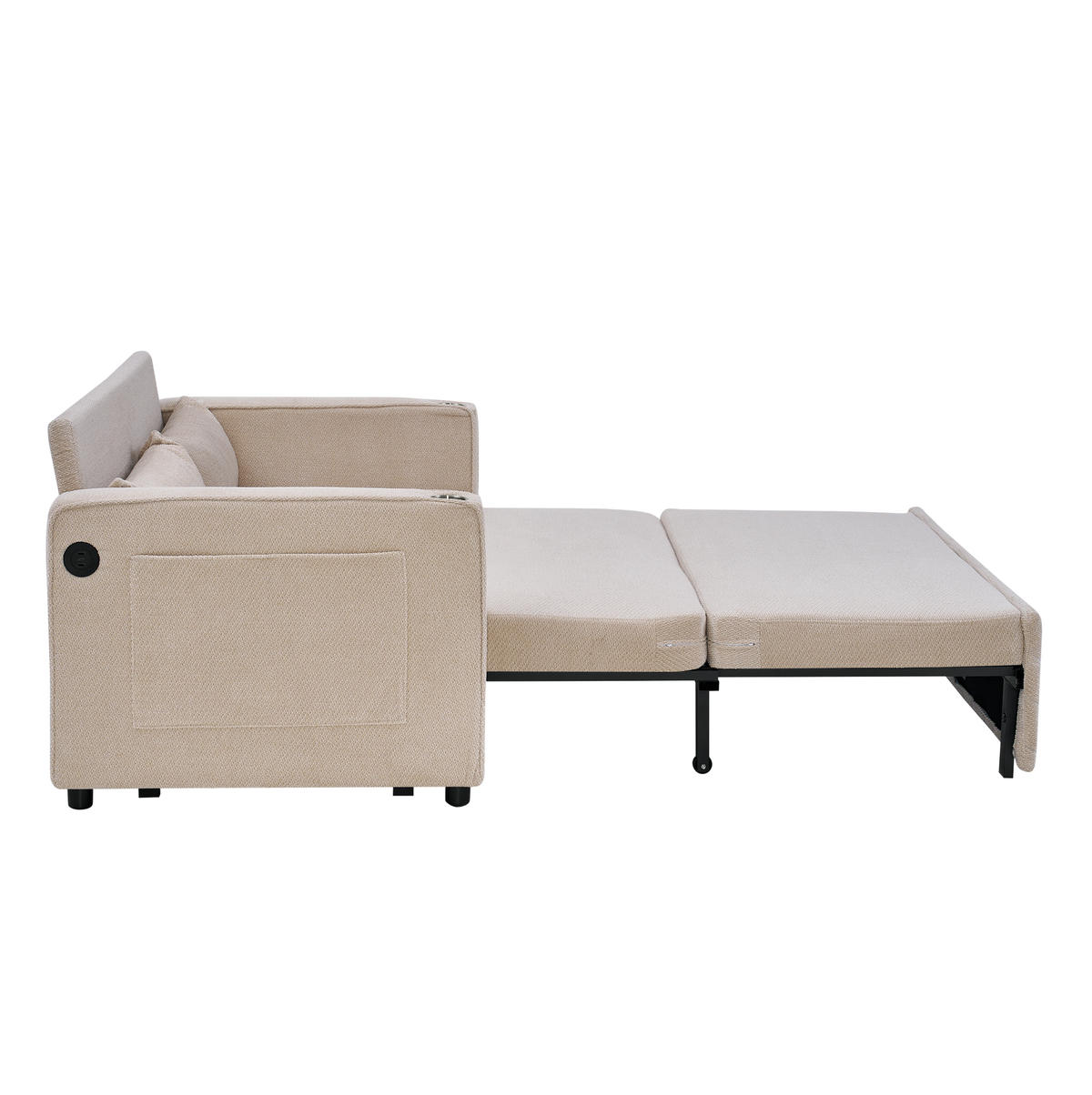 SCHLAFSOFA aus Holz und Stoff mit USB-Anschluss und Ausziehfunktion Beige - Beige, Holz (134/73/195cm) - Modenvie