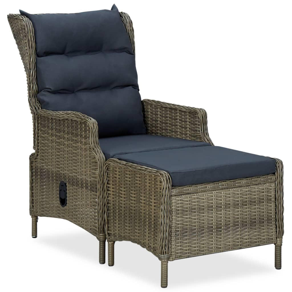 GARTENSESSEL mit verstellbarer Rückenlehne und Fußhocker, 57/88/100 cm, aus Poly Rattan, Braun - Braun, Naturmaterialien/Textil (88/100/57cm) - vidaXL