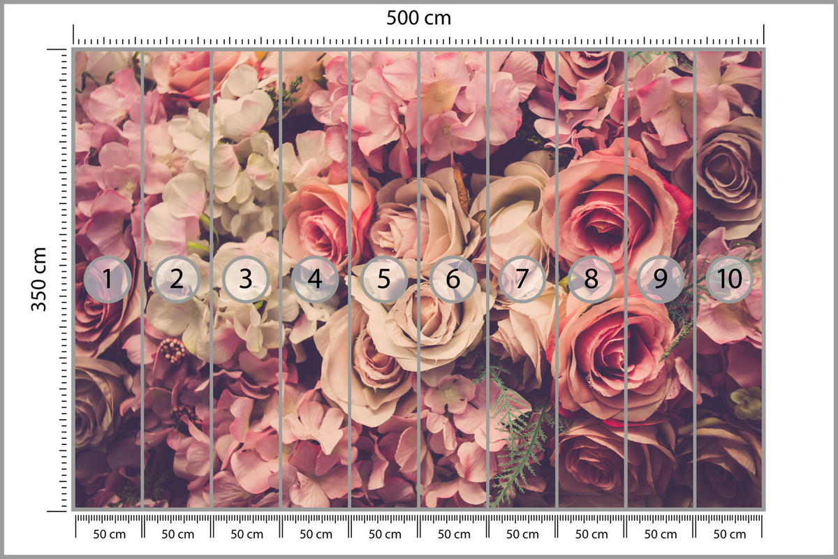 FOTOTAPETE für Schlafzimmer Pinke Rosen Boho Blumen 500x350 - Beige/Violett, Papier (500/350cm) - Muralo