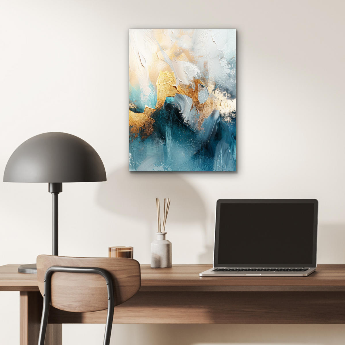 KOVOVÝ OBRAZ Abstraktné - umenie - zlaté - modré 30x40 cm - petrolejová, kov (30/40cm) - MuchoWow