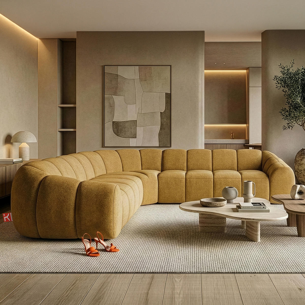 ECKSOFA RECHTS/LINKS FLAVA, Honigfarben - Honig, Holz/Holzwerkstoff (310/310cm) - KONSIMO®