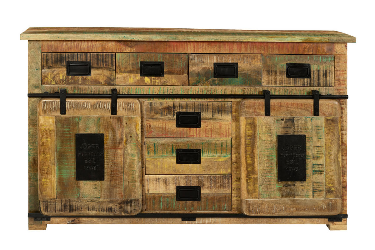 SIDEBOARD LIBRO - Hellbraun/Multicolor, Akazienholz/Holz (150/90/45cm) - SAM