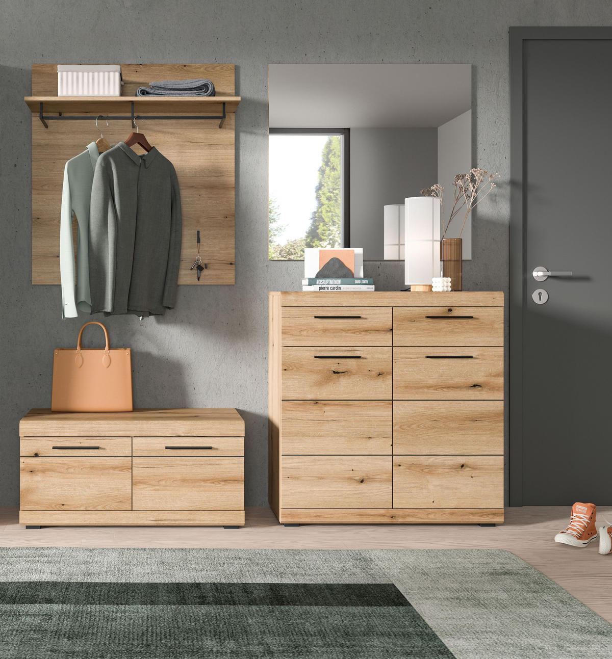 GARDEROBEN-SET SCOUT 4-tlg. (B/H/T: ca. 195/197/40 cm) in Evoke Oak Nachbildung/Evoke Oak Nachbildung - Eichefarben, Holzwerkstoff (195/197/40cm)