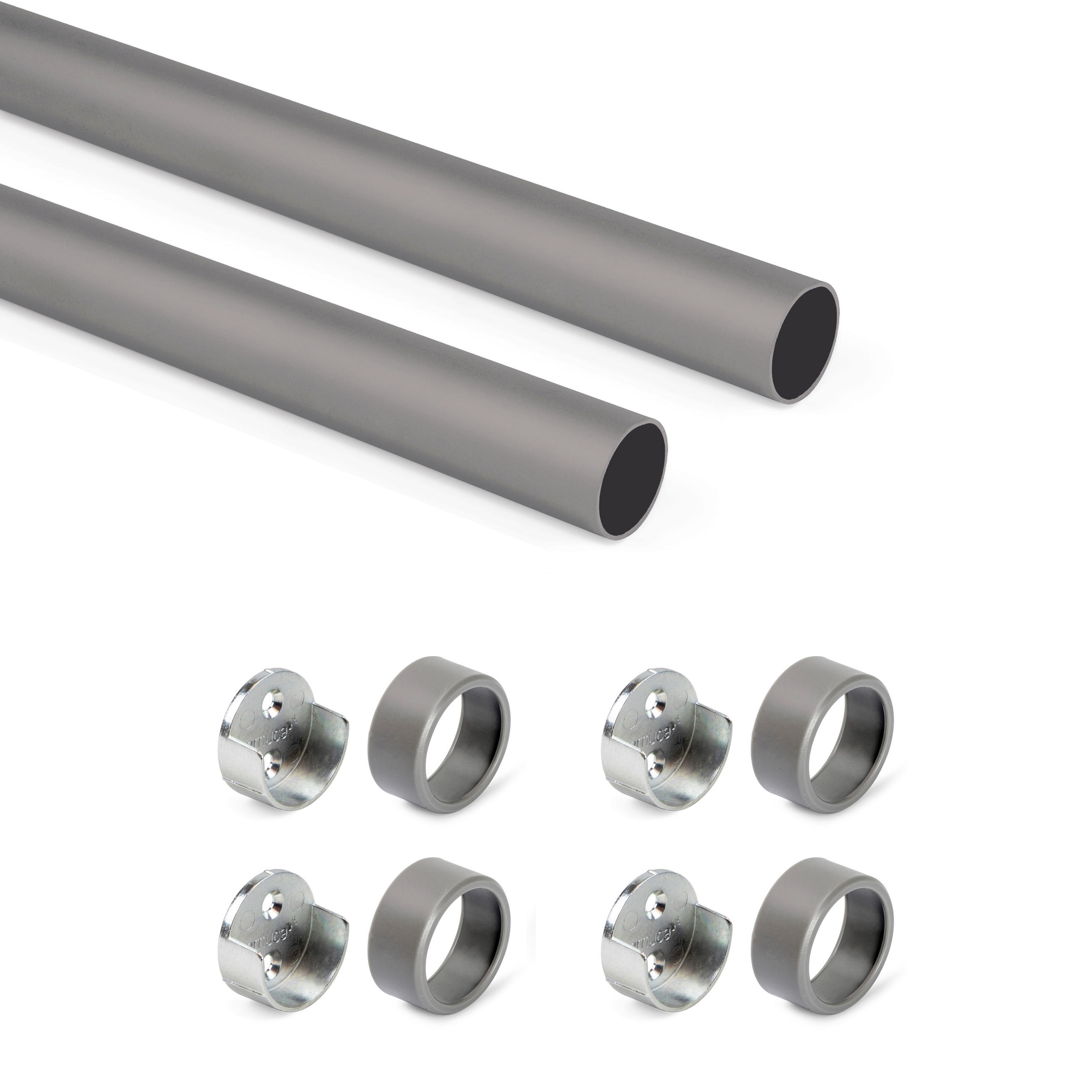 KORPUSSCHIENEN Rund D.28mm, Länge 0,75m Mit Halterungen, Aluminium Und Zamak, Titanium 2er-set - Titanfarben, Metall (2.8/3/75cm) - EMUCA