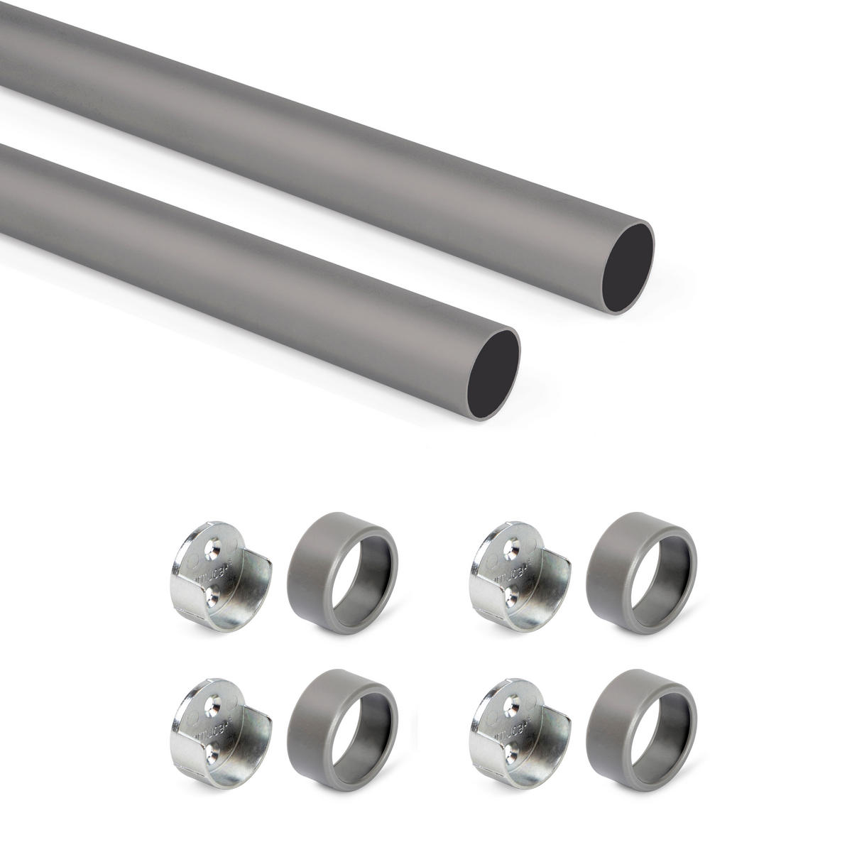 KORPUSSCHIENEN Rund D.28mm, Länge 0,75m Mit Halterungen, Aluminium Und Zamak, Titanium 2er-set - Titanfarben, Metall (2.8/3/75cm) - EMUCA