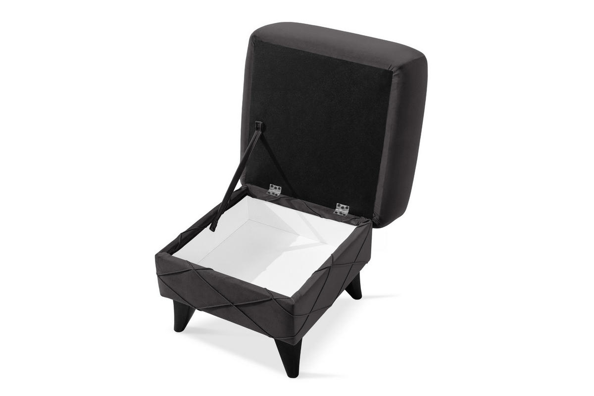 HOCKER GUSTAVO III Fußstütze, Velours, Graphitfarben - Graphitfarben, Holz/Holzwerkstoff (53/49/53cm) - KONSIMO®