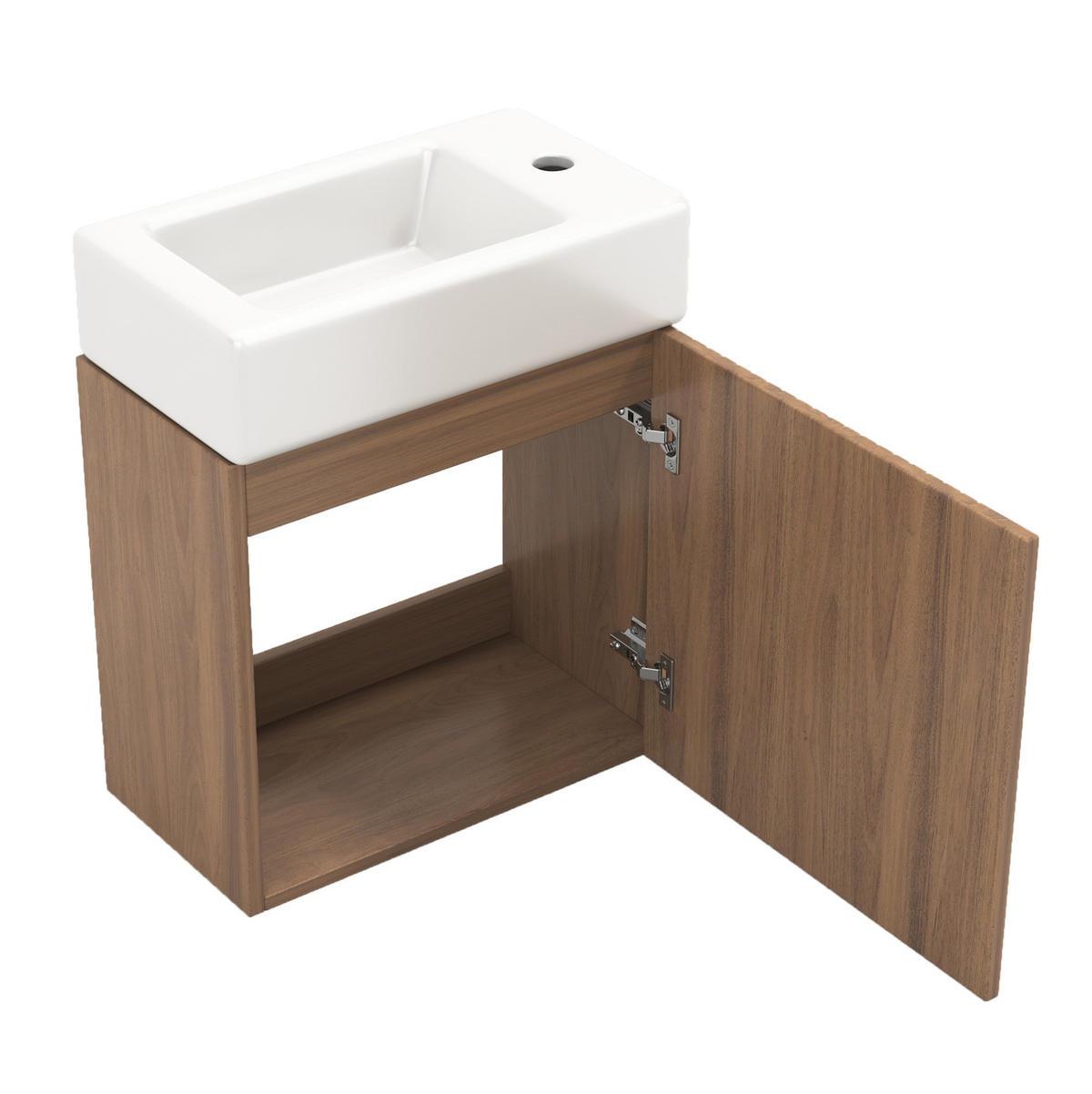 KOUPELNOVÁ skříňka s umyvadlem z MDF 46x26x56 cm v dekoru přírodního dřeva se soft-close dvířky a 3D čelem - přírodní, kompozitní dřevo (46/56/26cm) - Modfu