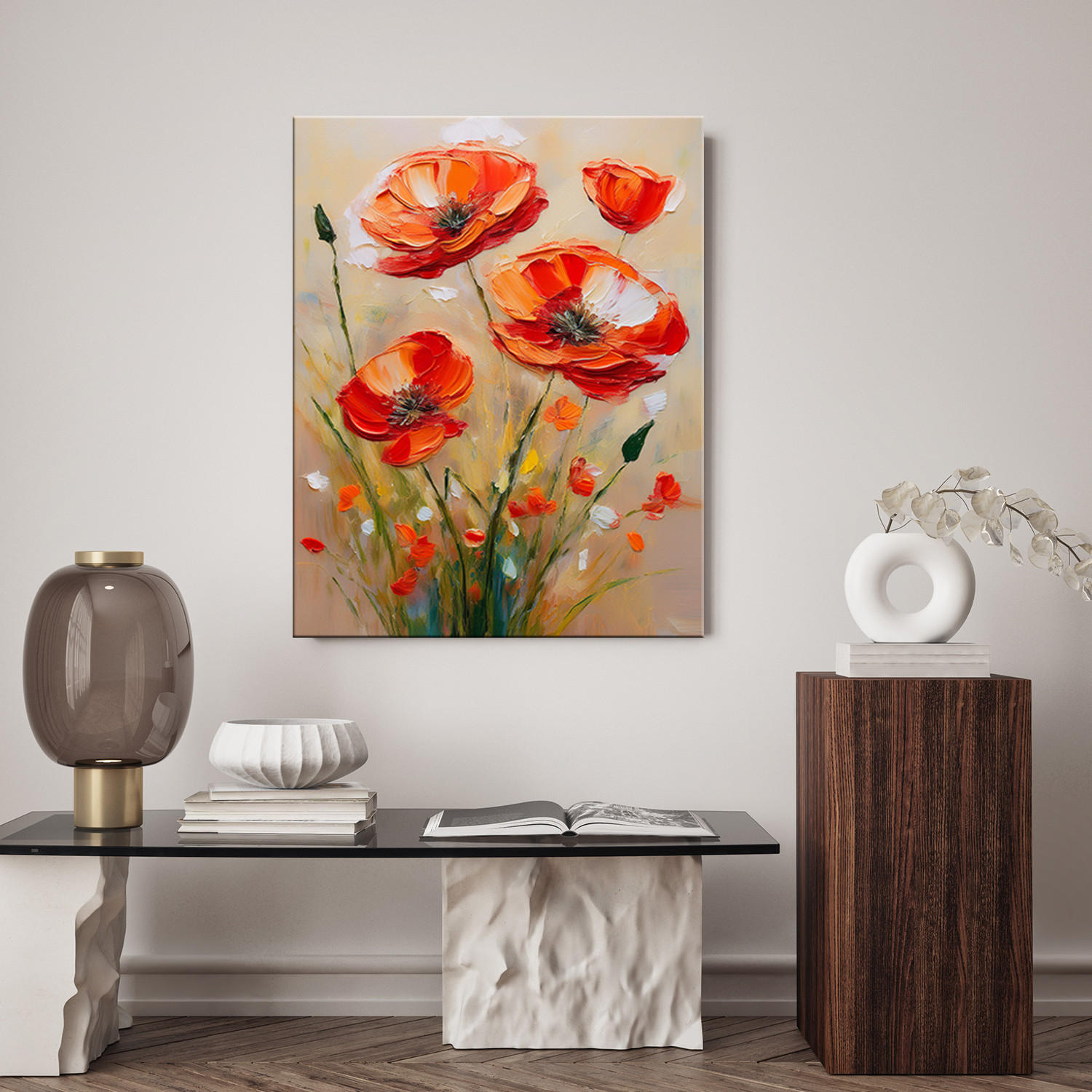 WANDBILD rote feldmohnblumen - Rot, Textil (40/60cm) - Feeby