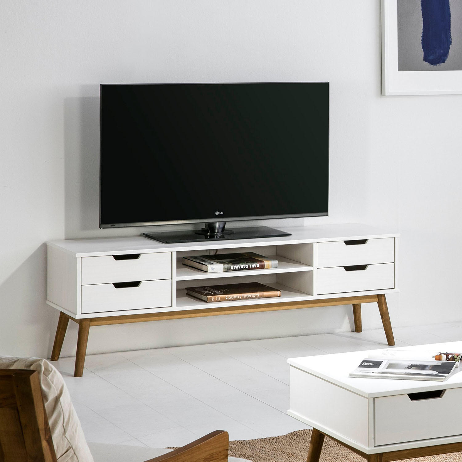 Thumbnail - VS Venta-stock Tv-Element, Weiß, Holz, Rechteckig, 140x52x40 cm, Wohnzimmer, Wohnwände, Lowboards, Lowboards stehend