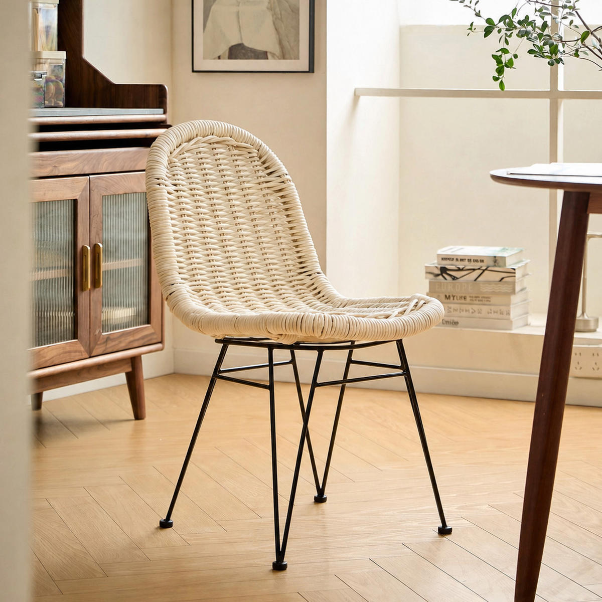 STUHL 2er-Set Rattan Braun - Beige, Holz (46/85/61cm) - Nordlys