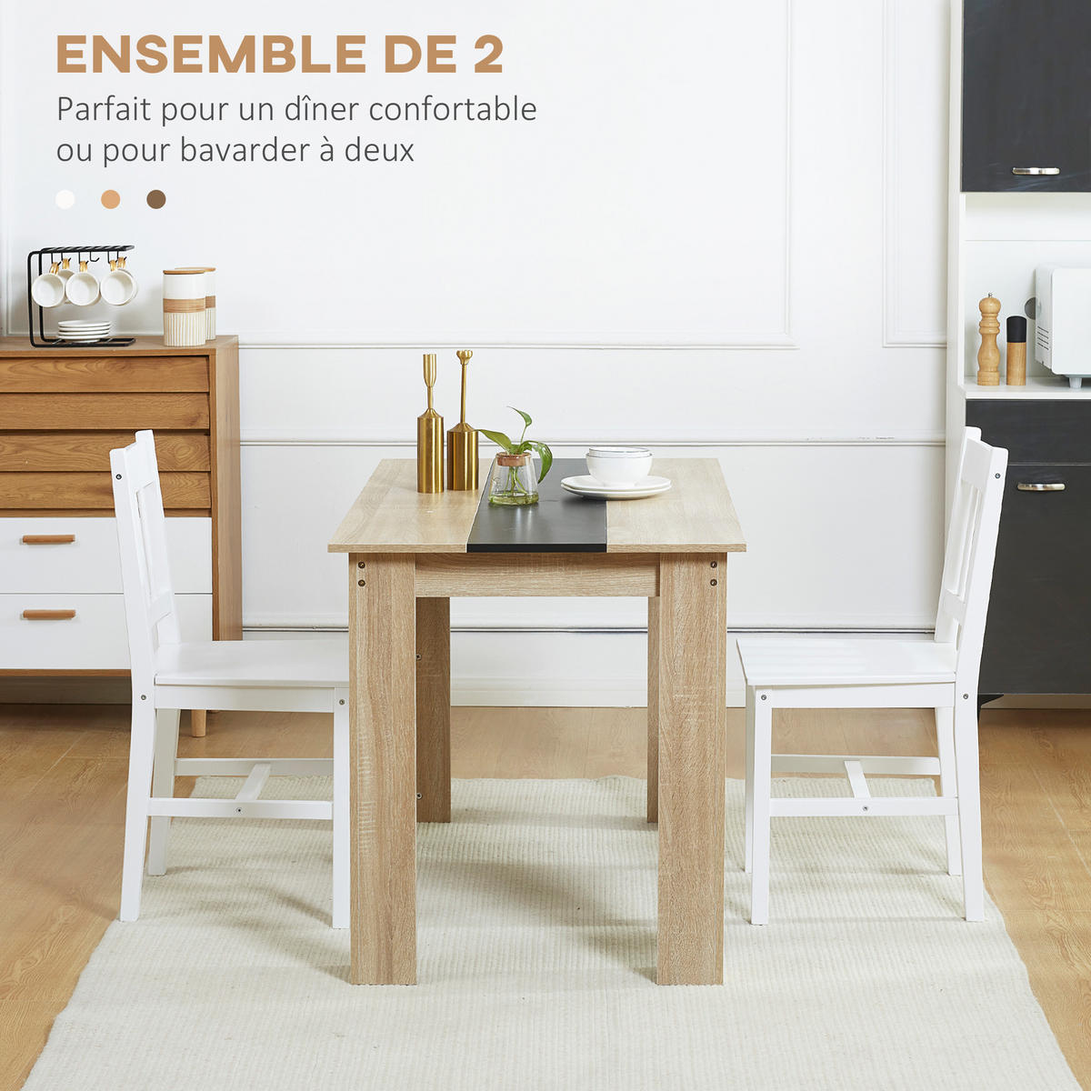 ESSZIMMERSTÜHLE 2er-Set DE-13307 Massivholz mit Lattenrücken Weiß - Weiß, Holz (46.5/85.5/41cm) - ComfortXL