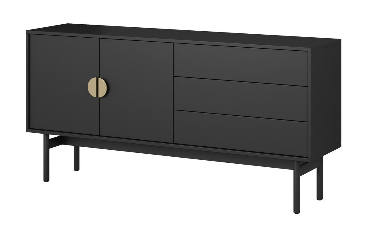 TV-SCHRANK Stoon Schwarz 154 cm - Goldfarben/Schwarz, Holzwerkstoff/Metall (154/76/38cm) - Selsey