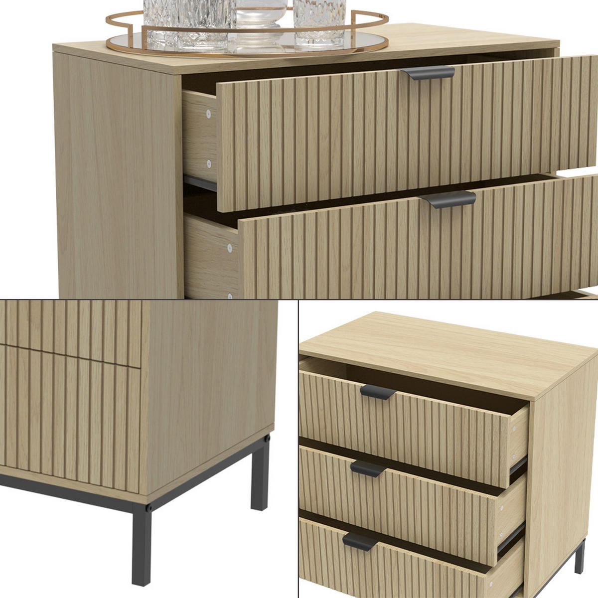 KOMMODE Lennox Eiche 72 x 69 cm mit 3 Schubladen - Eichefarben/Schwarz, Holzwerkstoff (72/69/40cm) - Vicco