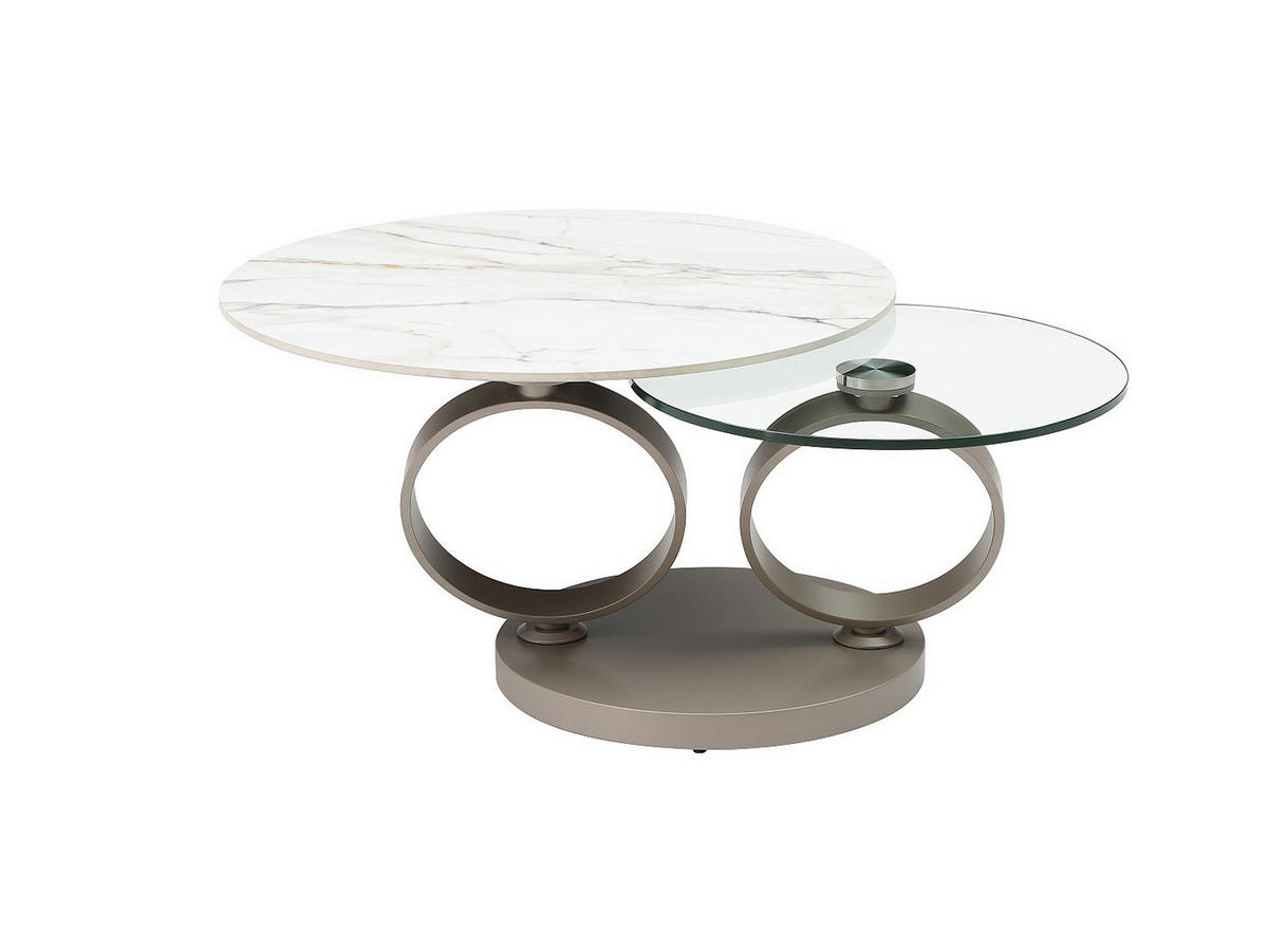 COUCHTISCH mit drehbaren Tischplatten - Keramik & Glas Weiß Marmor-Optik - JOLINE - Taupe, Glas/Keramik (80/135/43cm) - Vente-Unique